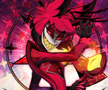 a cartoon drawing of a devil with red hair and teeth