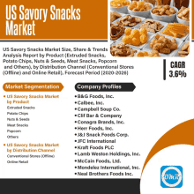 a poster for the us savory snacks market shows a variety of snacks