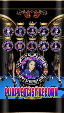 a poster for the purpleologist reborn shows a woman playing pool