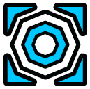 a blue and white hexagon with a circle in the middle .