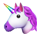 a unicorn with a rainbow horn and purple mane