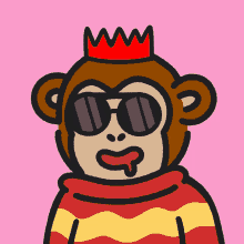 a monkey wearing sunglasses and a crown on its head