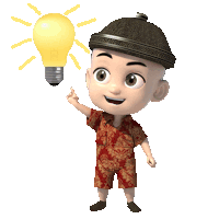 a cartoon character points to a light bulb