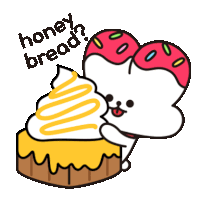 a cartoon character is holding a cake with whipped cream and the words honey bread