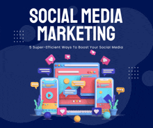 a poster for social media marketing shows a laptop and a phone