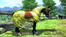 an armored black horse in a video game with the option to ride