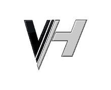 a black and white logo with the letter v and h