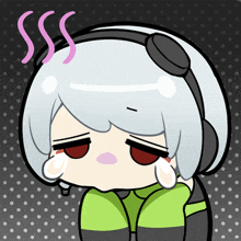 a cartoon of a girl with white hair and headphones