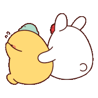 a cartoon of a yellow duck and a white rabbit hugging