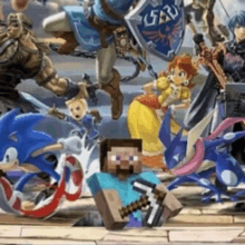 a group of cartoon characters are playing a video game called smash bros