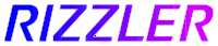 the word rizzler is written in blue and purple on a white background .