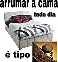 a picture of a bed with the words arrumar a cama todo dia above it