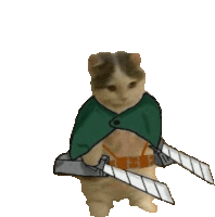 a cat wearing a cape and holding a pair of swords .