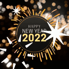 a happy new year 2022 greeting card with fireworks