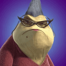 a cartoon character with glasses and a mohawk looks angry