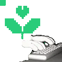 a person is typing on a keyboard with a green leaf coming out of it .