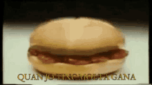 a close up of a hamburger with the words quan jo ting molta gana written on the bottom