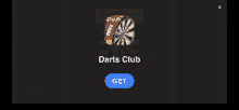 an app called darts club has a blue get button