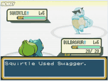 squirtle and bulbasaur are fighting in a video game called monkey