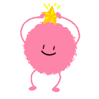 a pink cartoon character is holding a yellow star on its head