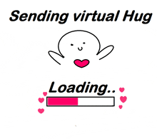 a cartoon of a person sending a virtual hug and a loading bar