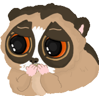 a drawing of a brown and white animal with big eyes and a sad look on its face