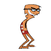 a cartoon character with glasses and shorts is standing on a white background