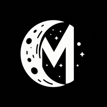 a white letter m is inside of a crescent moon