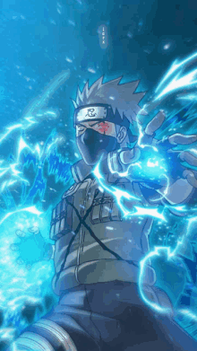 a drawing of kakashi sharingan with a blue lightning bolt