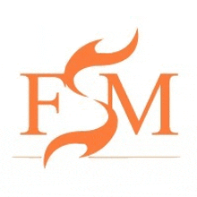 a logo for a company called fsm with a flame coming out of it .