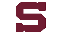 a maroon letter s with a white background