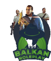 a logo for balkan roleplay with a man in a hat