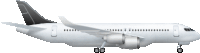 a white airplane with a black tail is sitting on the runway