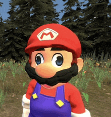 a close up of mario wearing a red hat with the letter m on it