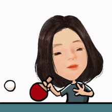 a cartoon of a woman playing ping pong with a ball