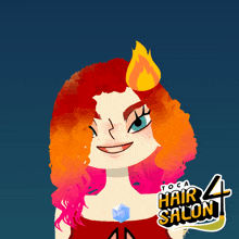 a cartoon drawing of a girl with red hair and the words toca hair salon 4