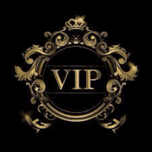 it is a vip logo with a crown on it .