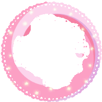 a pink circle with a lace border and stars