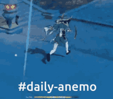 a video game character is jumping in the air with the hashtag #daily-anemo