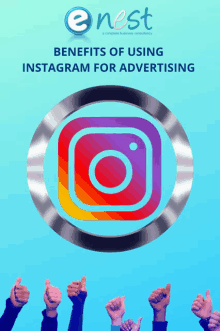 benefits of using instagram for advertising is written on a blue background