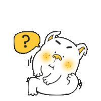 a cartoon dog with a question mark in a yellow bubble