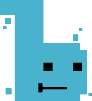 a blue square with black squares and a black t in the middle