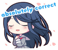 a sticker of a girl that says ' absolutely correct '