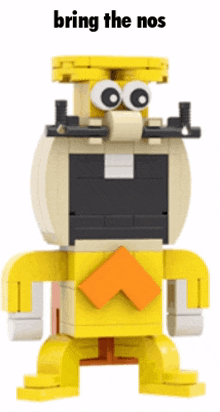 a cartoon character made out of lego blocks with the words bring the nos above it