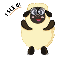 a cartoon sheep wearing glasses with the words i see u below it