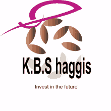 a logo for k.b.s haggis that says invest in the future on it