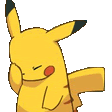 a cartoon pikachu is sleeping with his eyes closed and covering his face with his hand .