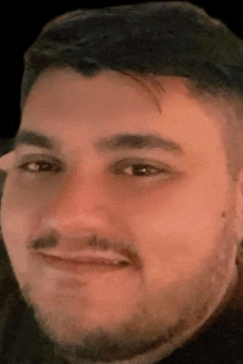 a close up of a man 's face with a beard