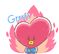 a cartoon character with a heart shaped face and the word grrr on the bottom