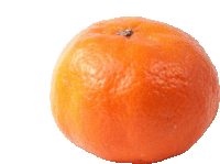 a single orange on a white background with a few spots